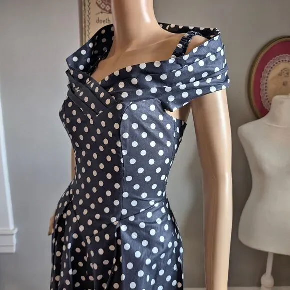 NWT Vintage 90s Laura Ashley Maxi Dress Navy Polka Dot Cottagecore Size 4 - Picture 5 of 16